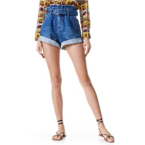 Alice + Olivia Jeans “Rosemary” High-Waisted Paperbag Belted Denim Shorts ❤️ - Picture 4 of 15